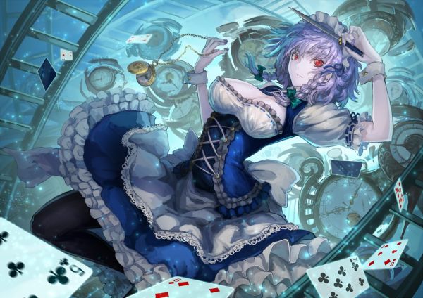 илюстрация,аниме,Touhou,домашна прислужница,Izayoi Sakuya,прислужница екипировка