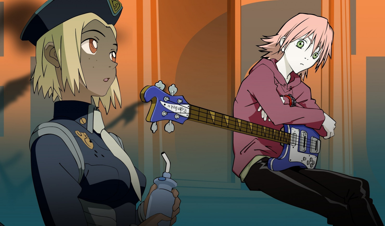 illustration, police, anime, cartoon, FLCL, Haruhara Haruko, comics, bass guitars, screenshot, mangaka, comic book, supervillain