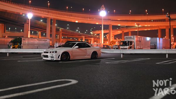 รถ,นิสสันสกายไลน์,Nissan Skyline R34,รถยนต์ญี่ปุ่น,รถสีขาว,กลางคืน