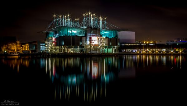 panorama, janela, mar, Paisagem urbana, noite, reflexão