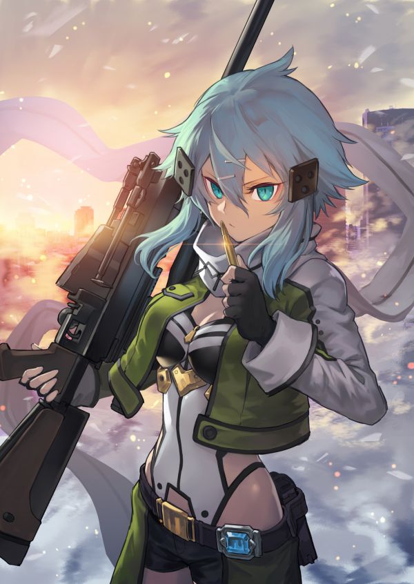 Fusil de sniper,Cheveux bleus,Girl With Weapon,Sinon Sword Art Online