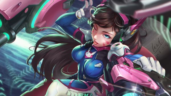 D Va Overwatch,Mecha mädchen,Overwatch,1920x1080 px,blaue Augen,Brünette