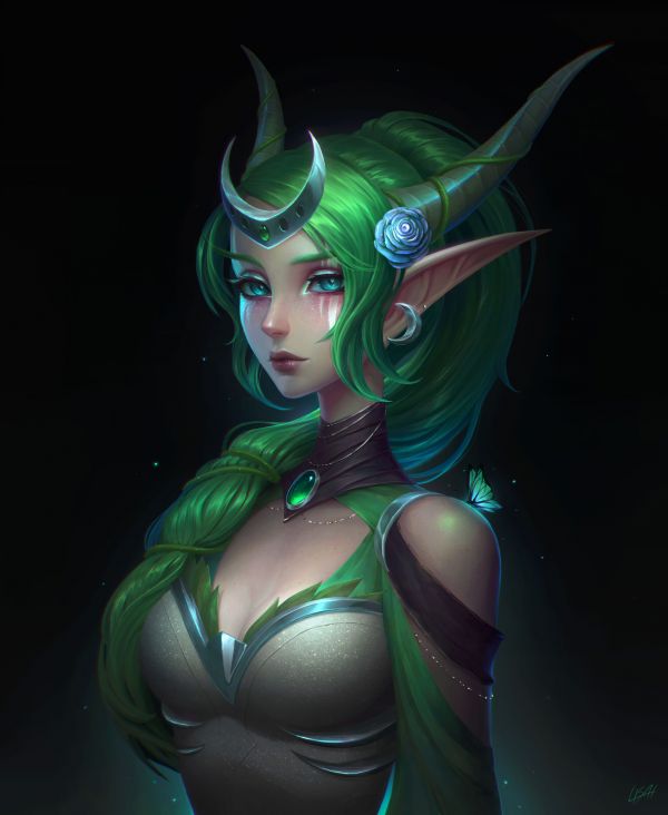 ysera,arta digitala,opera de arta,ilustrare,femei,coarne