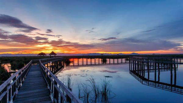 natureza,panorama,wooden walkway,nuvens,agua,céu