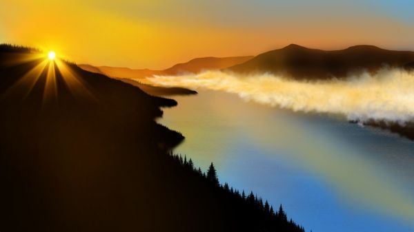 digital art,digital painting,nature,landscape,sunset