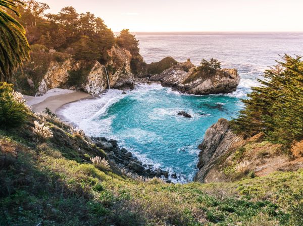 McWay Falls, California, cascadă, natură, mare, munţi