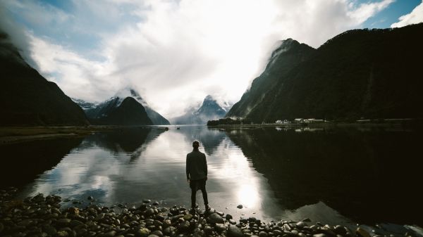 sunlight,landscape,mountains,sea,lake,men