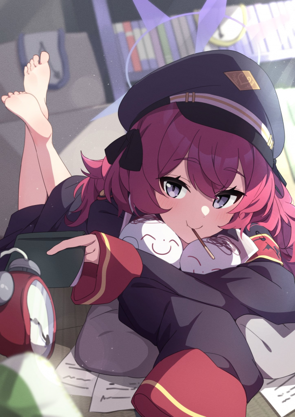 anime girls, blue archive, Natsume Iroha Blue Archive, redhead, feet, military uniform