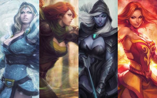 Dota 2,Drow Ranger,Lina,Windrunner,kristall jungfru,hjältinna