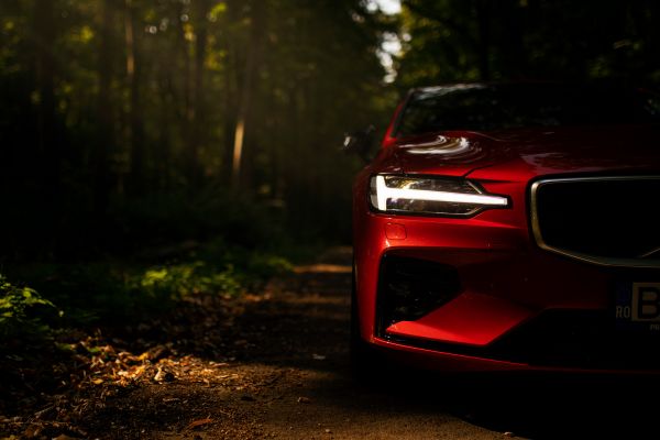 LED headlight,Sedan,red cars,depth of field,jungle,Volvo S60