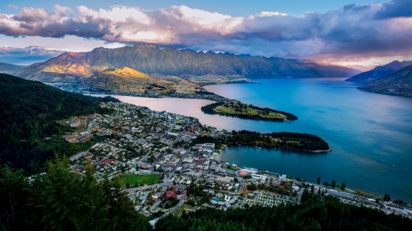 4k,krajina,Nový Zéland,mraky,hory,Queenstown