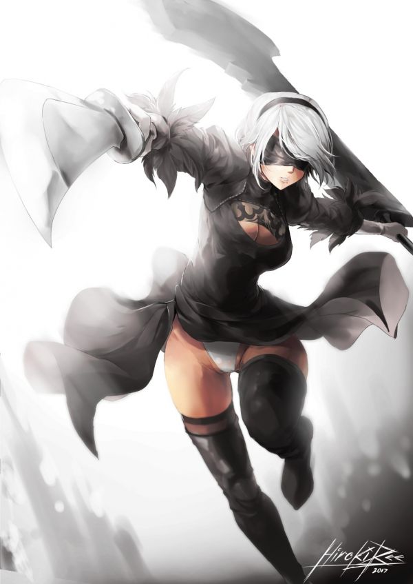 ilustracja,rysunek,broń,sukienka,Katana,Nier Automata