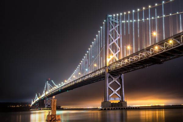 Cityscape,malam,refleksi,jembatan,Bay Bridge,jembatan penyeberangan