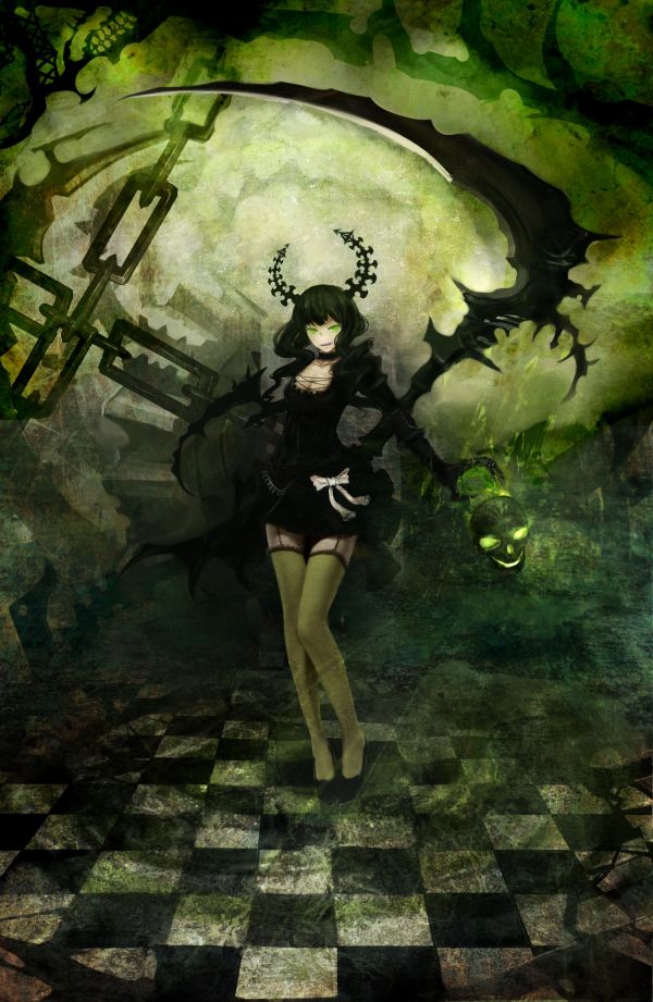 Meninas anime, Anime, Black Rock Shooter series, vestir, Foice, Coxas