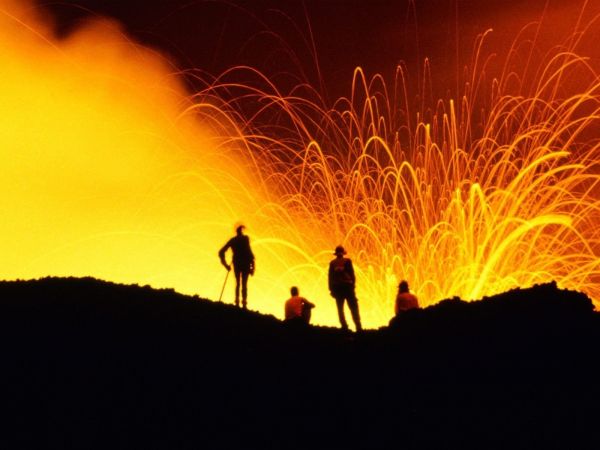 轮廓,长时间曝光,抽烟,火山,爆发,岩浆