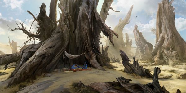 opera d'arte,Fantasy art,alberi morti,paesaggio,Fantasy Men,picnic