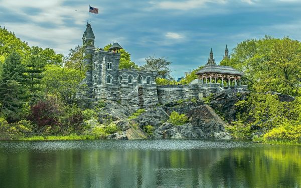 jardin, Lac, bâtiment, réflexion, parc, ville