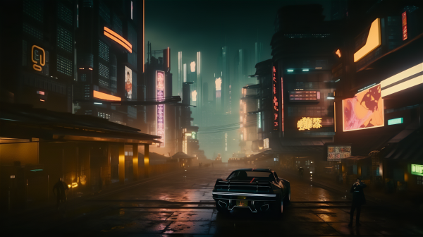 ai art,Cyberpunk,Stadt,Muskelautos,Neon-,Nacht-