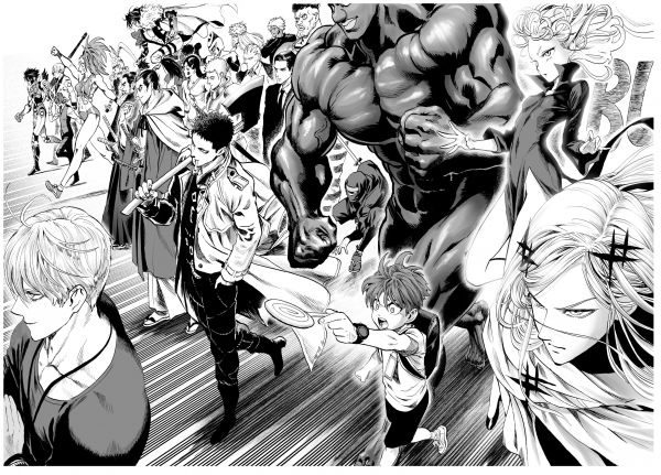 En Punch Man,manga,Yusuke Murata,digital kunst,gruppe mennesker