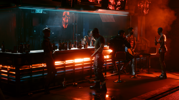 Cyberpunk 2077,video games,CGI,bar,chair,drink