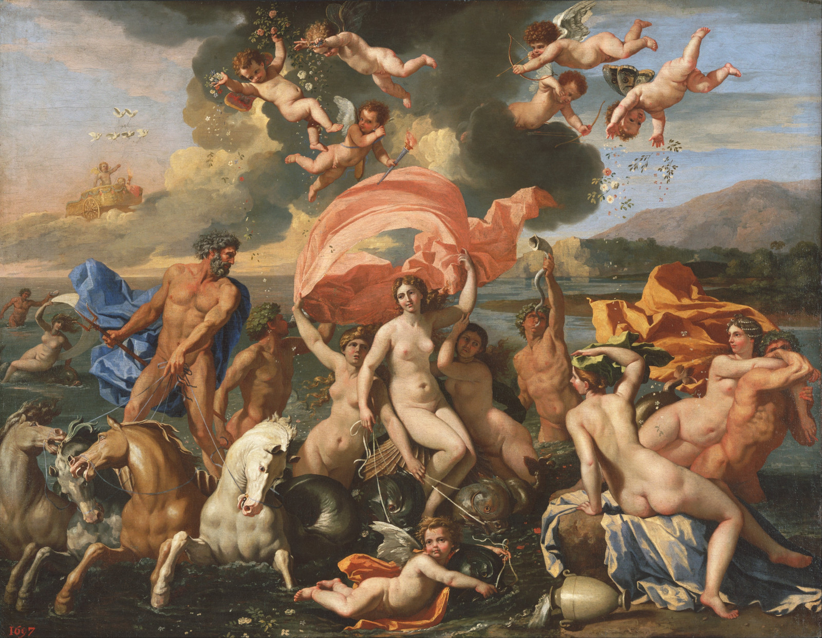 5409x4200 px, mythologie grecque, Neptune, La peinture, Poseidon, temple