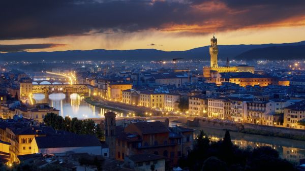 ponte vecchio,Florence,Italia,sungai,bangunan,kota lampu