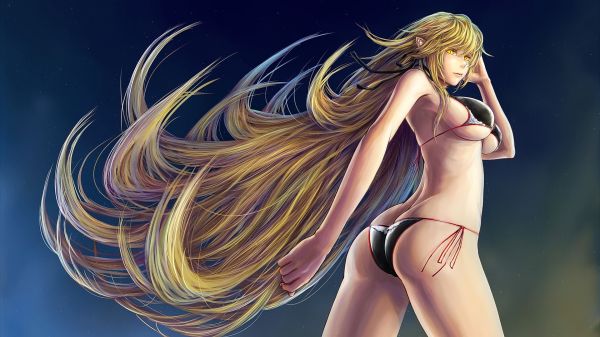 blond,lang haar,anime,animemeisjes,Monogatari Series,gele ogen