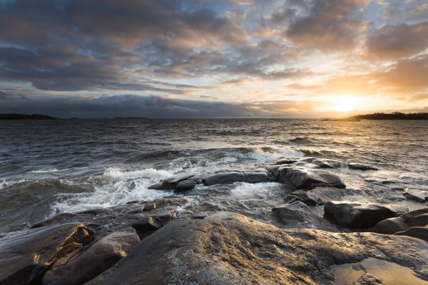 слънчева светлина, пейзаж, море, езеро, вода, залез