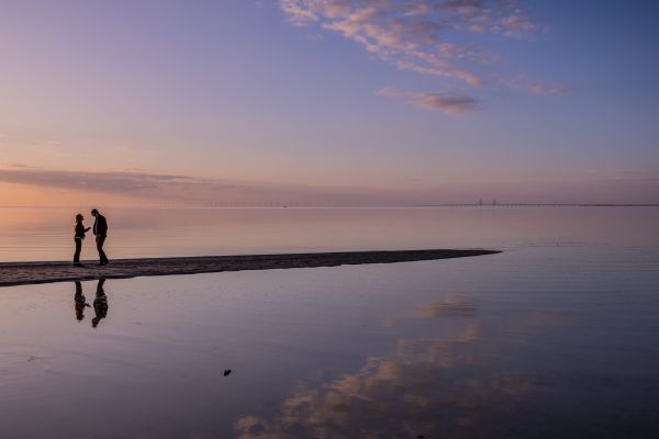 Sonnenlicht, Menschen, Sonnenuntergang, Meer, Bucht, See