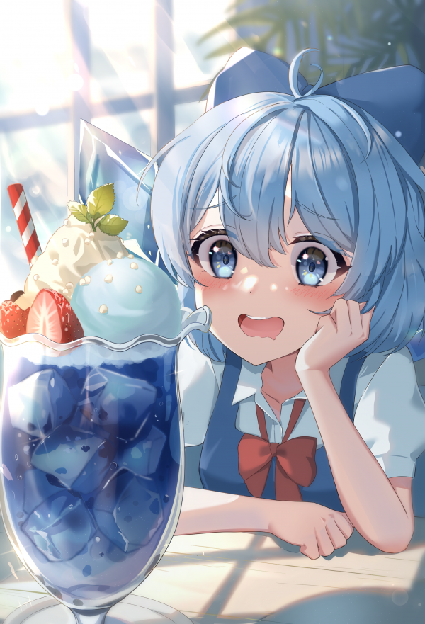 动漫女孩,肖像显示,东方,张开嘴,Cirno,校服