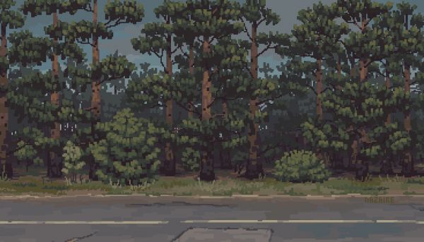 Pixel art,art numérique,des arbres,route,forêt