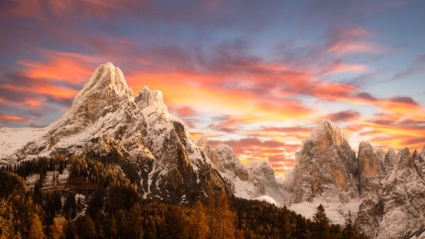 paysage, le coucher du soleil, Italie, forêt, tomber, Montagnes