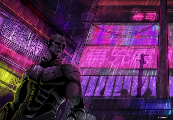 kanji, neon, Hiago Ferreira, neofuture, neo noir, digital konst