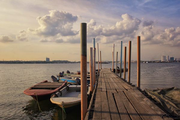 lumière du soleil, paysage, bateau, le coucher du soleil, mer, Singapour