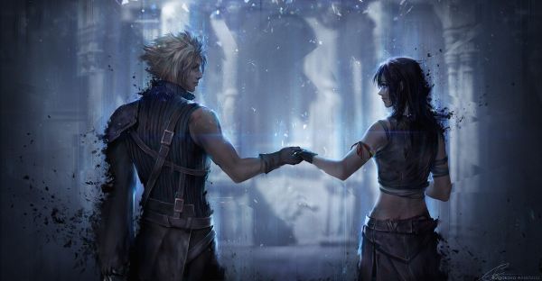 Cloud Strife, éjfél, Tifa Lockhart, sötétség, screenshot, háttérképként