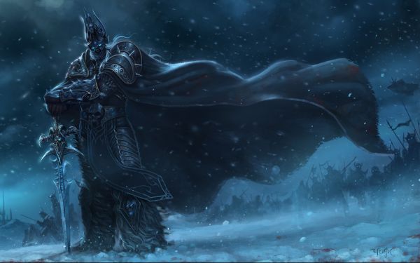 Warcraft,Lich King,sword,snow,cold,cloak