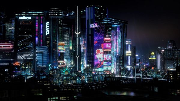 cyberpunk city,Série de jeu,Paysage urbain,nuit,lumières,Arasaka