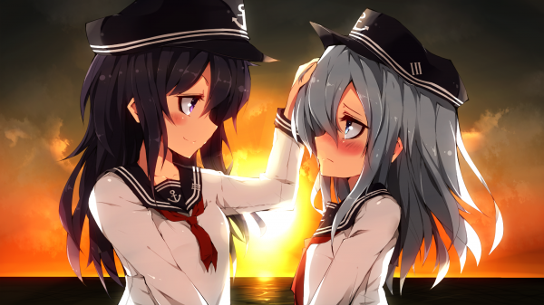 anime,fete anime,Colectia Kantai,Akatsuki KanColle,marinar uniformă,apus de soare