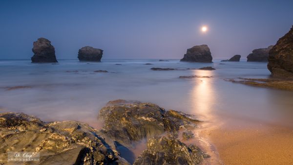 Corniche, Francja, Snowmoon, Coucherdelune, Sobole, Pleinelune