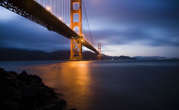 oceano,San Francisco,California,città,ponte,tramonto