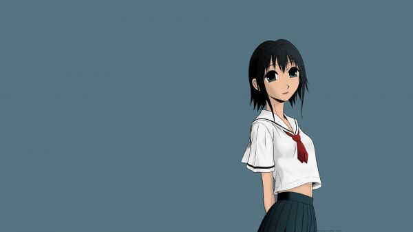 illustration,anime,short hair,black hair,school uniform,Okada Kazuto