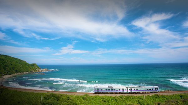 landschap,natuur,horizon,Shimane Prefecture,wolken,trein