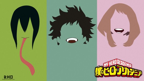 BOKU nici un erou Academia, Tsuyu Asui, Midoriya Izuku, Uraraka Ochako