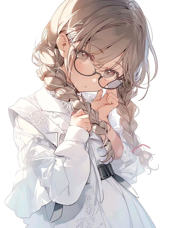 Anime,Filles anime,Affichage du portrait,des lunettes,Tresses,Braided hair