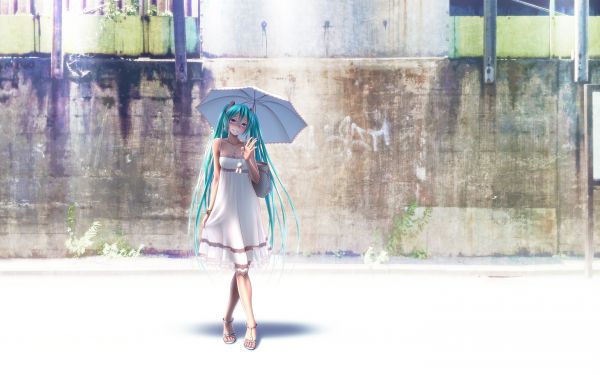 anime, animemeisjes, Vocaloid, Hatsune Miku, jurk, blauw