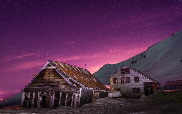 nacht,hemel,sneeuw,sterren,huis,avond