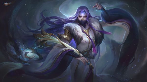 Arc Noir,desenhando,mulheres,cabelo roxo,mascarar,Mobile Legends