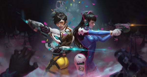 karya seni,D Va Overwatch,1920x1014 px,pantat,payudara besar,si rambut coklat