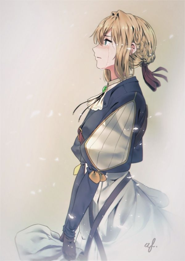 κορίτσια anime, Violet Evergarden, Violet Evergarden character, anime, Κοιτώντας την απόσταση, κλαίων