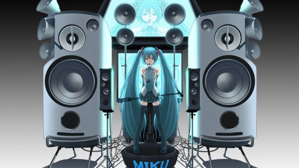 Hatsune Miku,teknologi,højttalere,lyd,anime,Anime piger